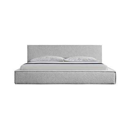 King Bed Frame White Quality Fabric Upholstery with KD Slats