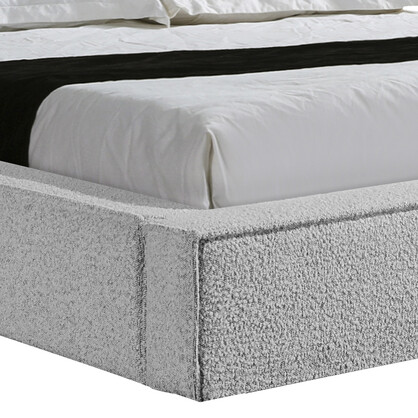 King Bed Frame White Quality Fabric Upholstery with KD Slats