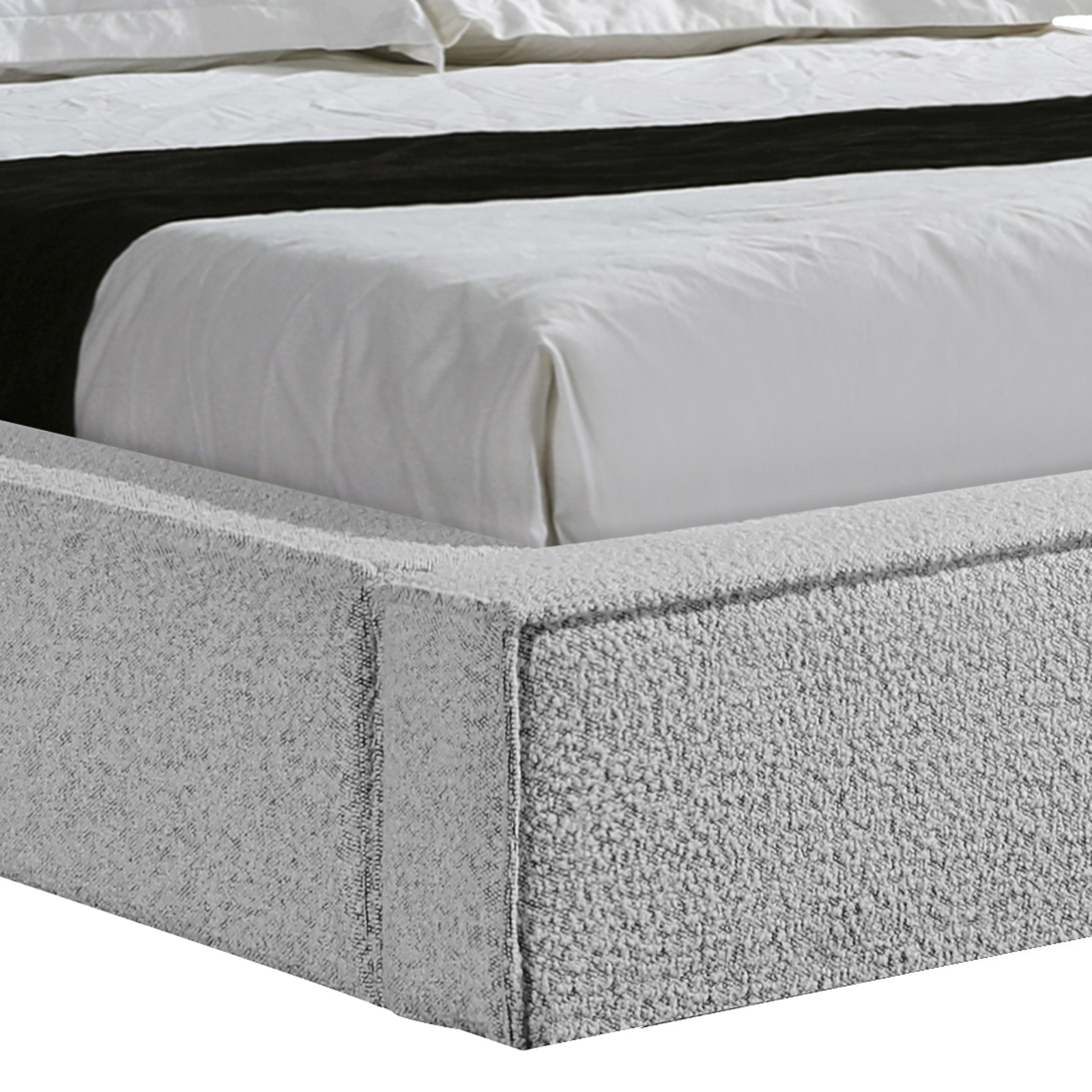 King Bed Frame White Quality Fabric Upholstery with KD Slats