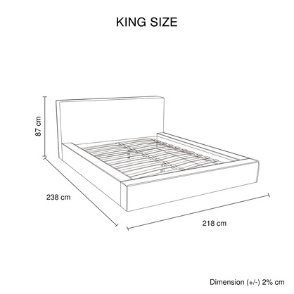 King Bed Frame White Quality Fabric Upholstery with KD Slats