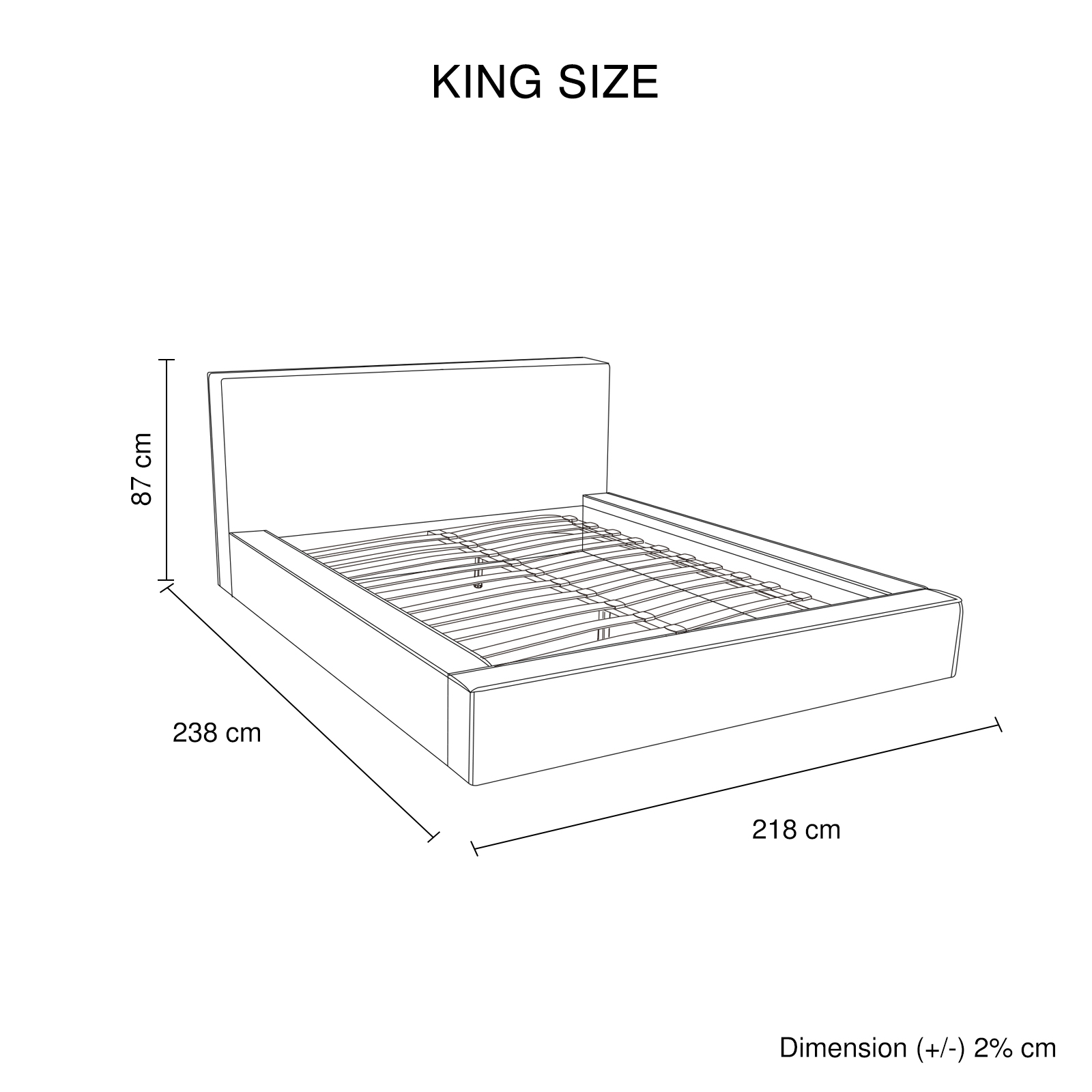 King Bed Frame White Quality Fabric Upholstery with KD Slats