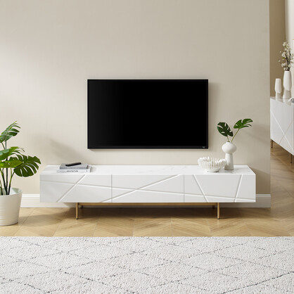 TV Cabinet MDF High Gloss Painting Storage Drawers Metal Base