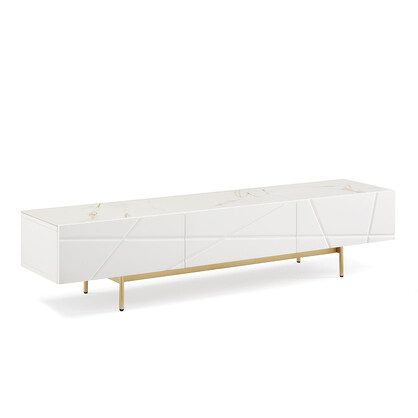 TV Cabinet MDF High Gloss Painting Storage Drawers Metal Base