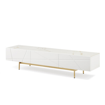 TV Cabinet MDF High Gloss Painting Storage Drawers Metal Base