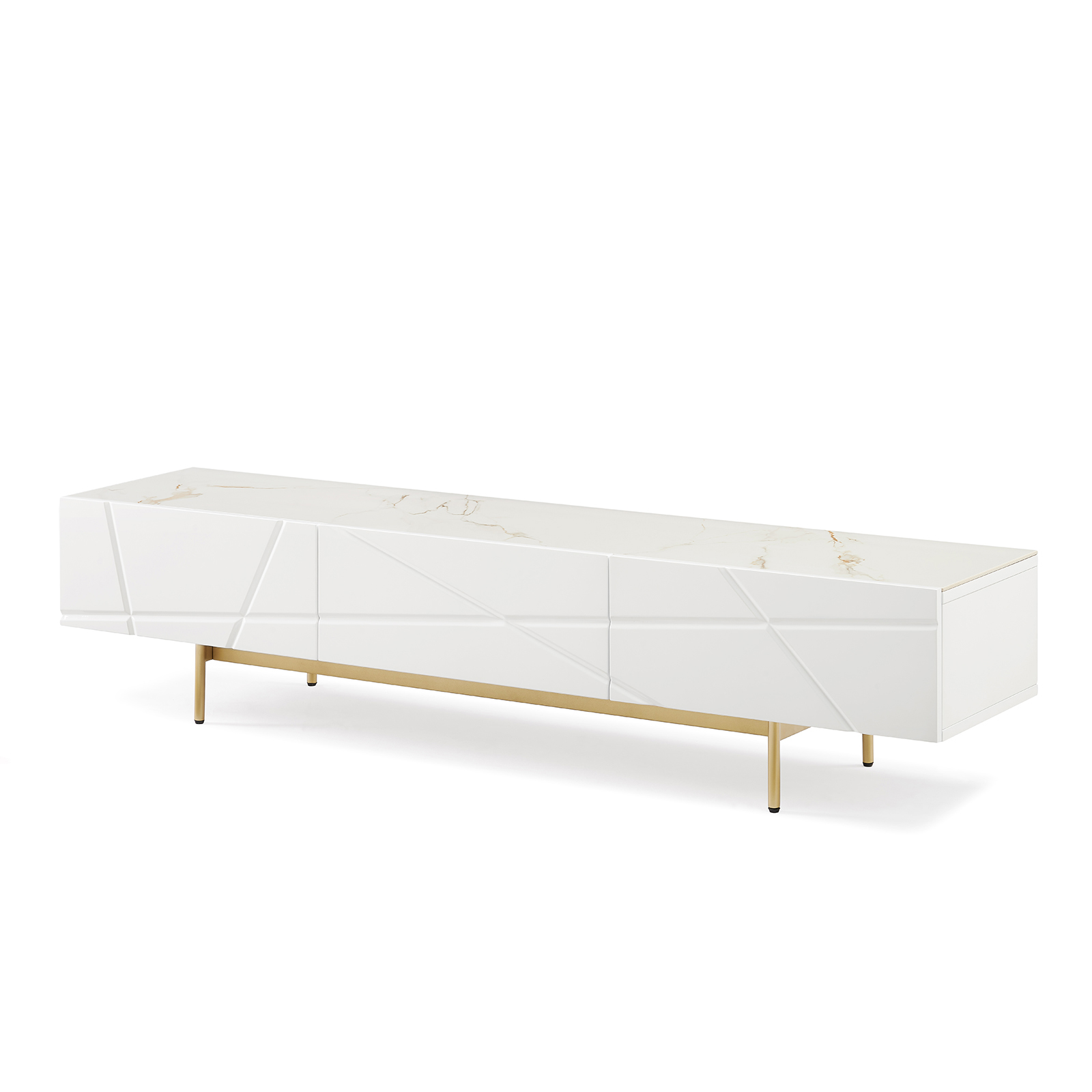 TV Cabinet MDF High Gloss Painting Storage Drawers Metal Base