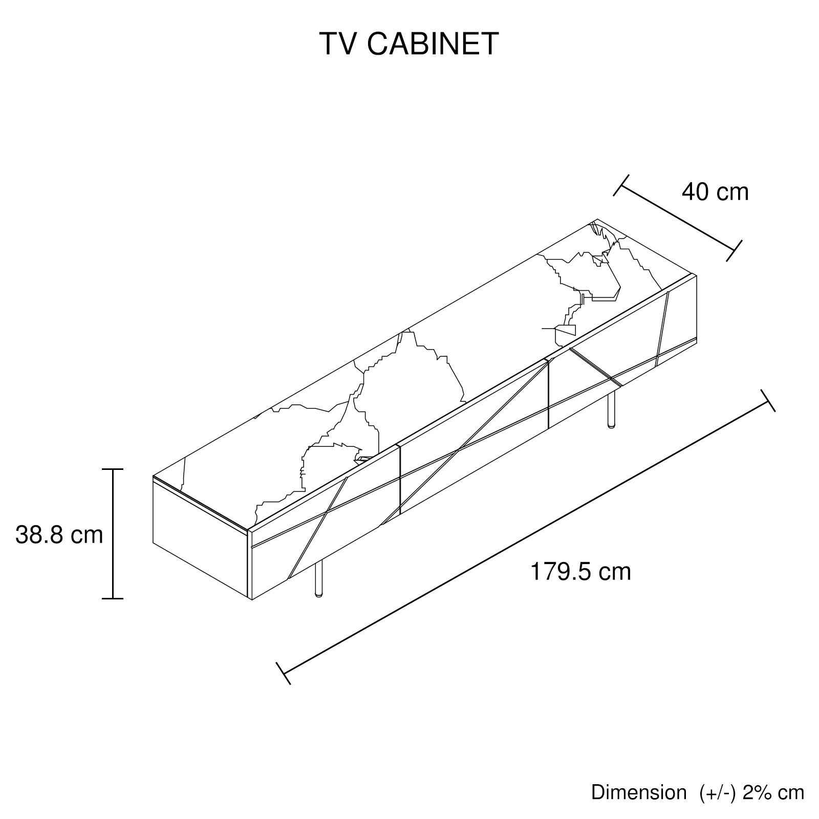 TV Cabinet MDF High Gloss Painting Storage Drawers Metal Base
