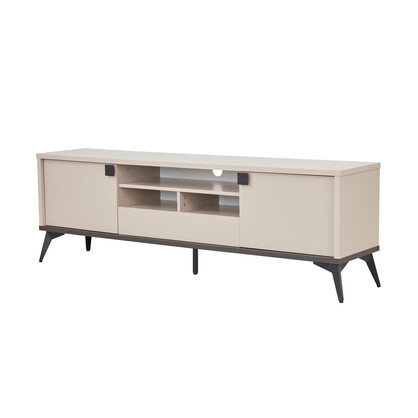 TV Cabinet MDF Particle Board with Melamine Finishing Storage Space Metal Legs