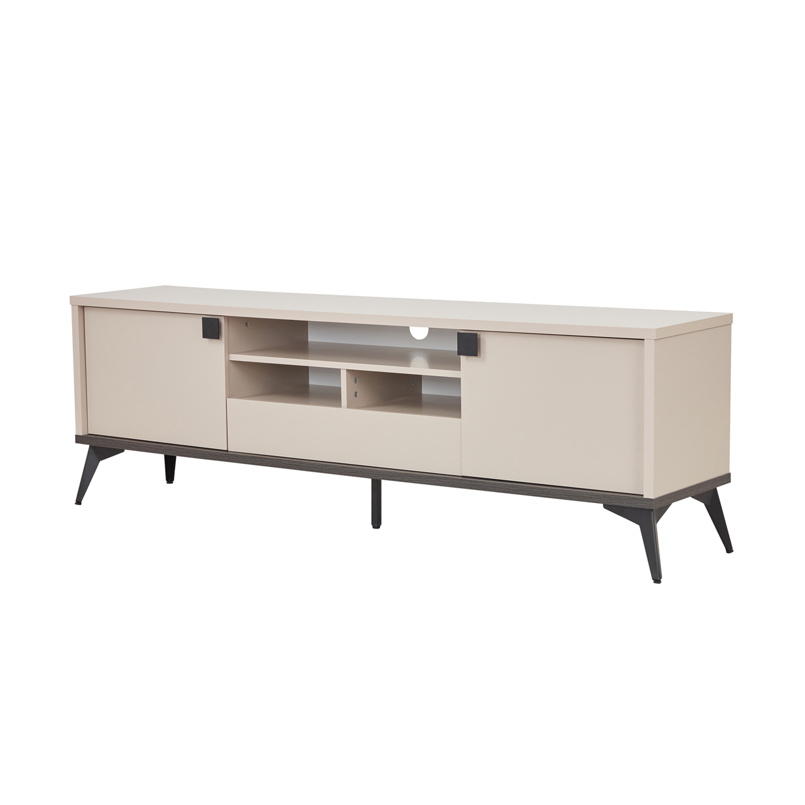 TV Cabinet MDF Particle Board with Melamine Finishing Storage Space Metal Legs