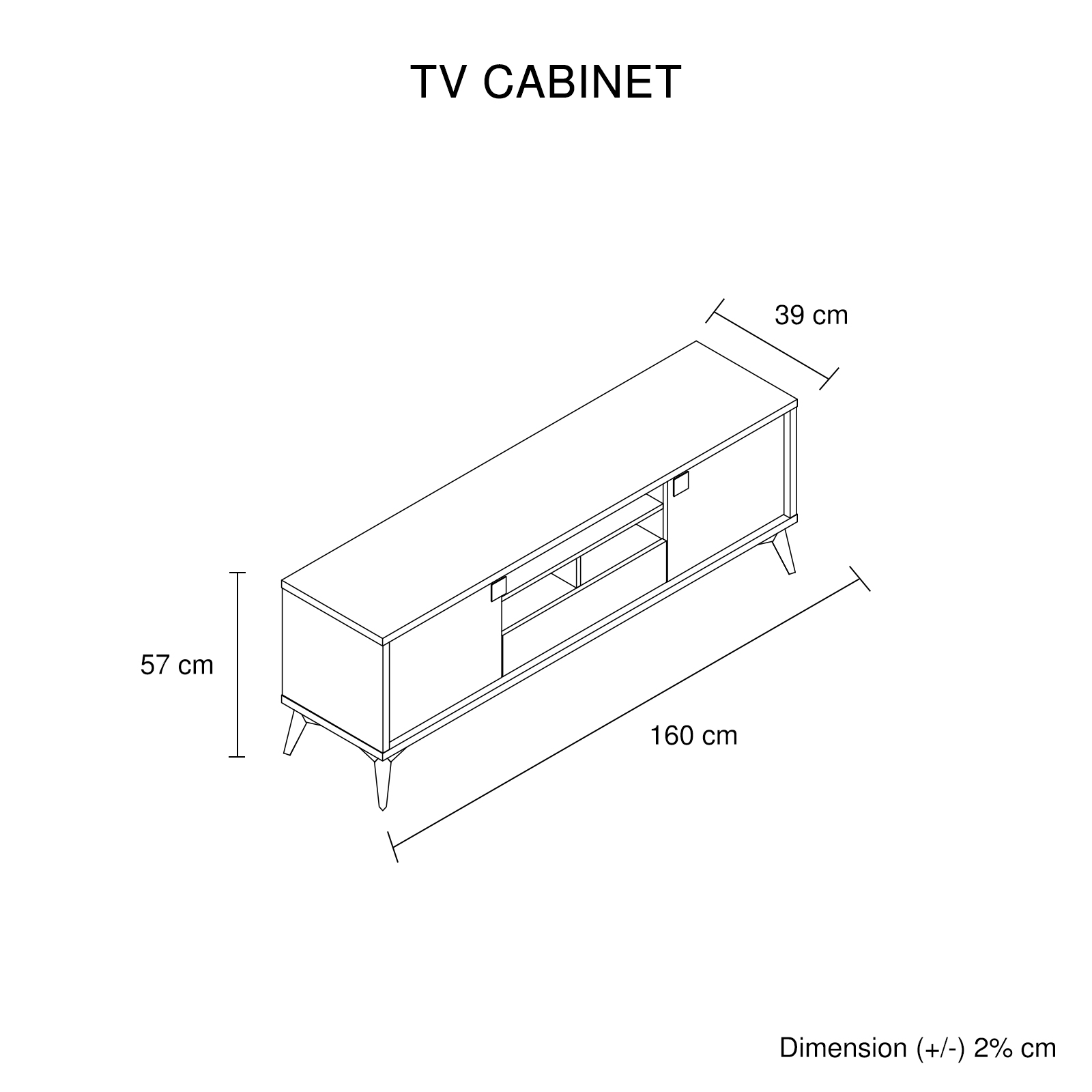 TV Cabinet MDF Particle Board with Melamine Finishing Storage Space Metal Legs