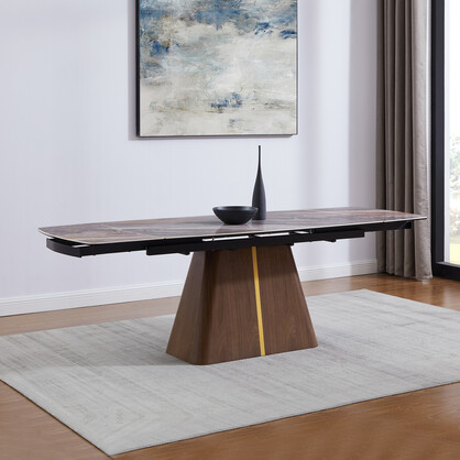 Extendable Dining Table MDF Ceramic Glass Table Top Decorative Stripe