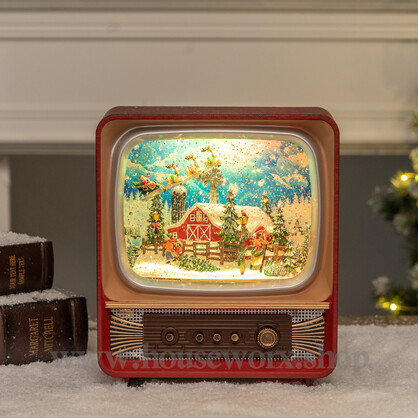 Retro Television Snow Globe - Barn