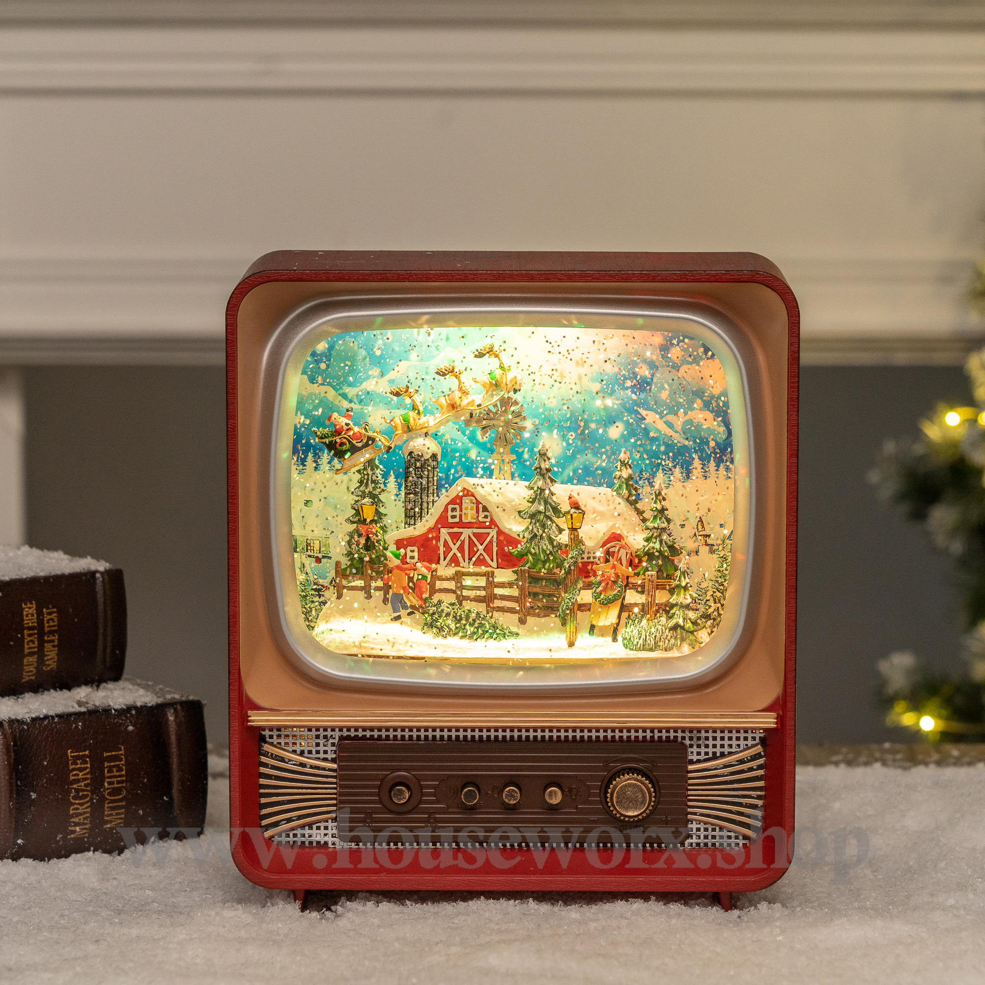 Retro Television Snow Globe - Barn