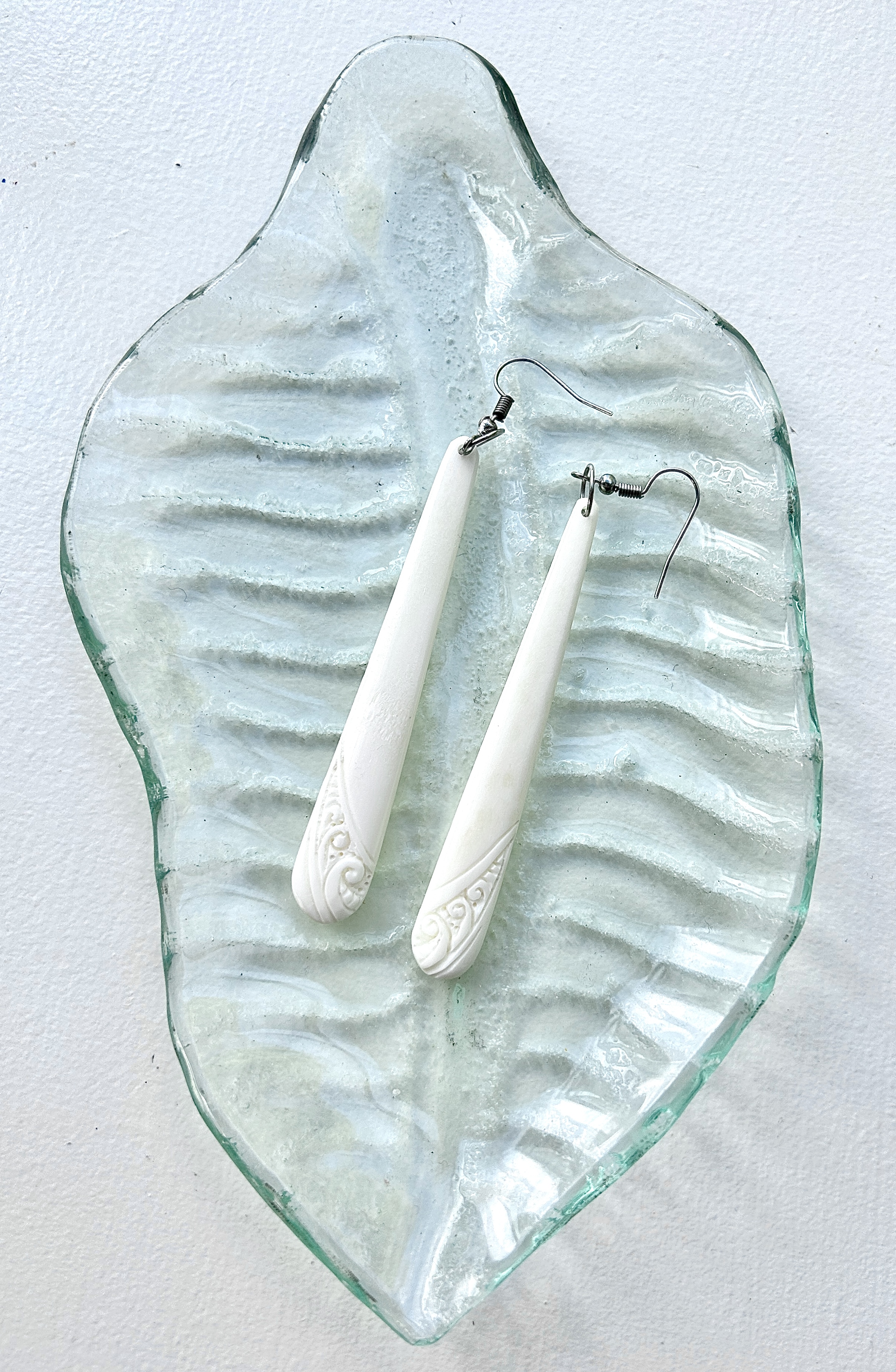 Bone Earrings - droplet carved detail design