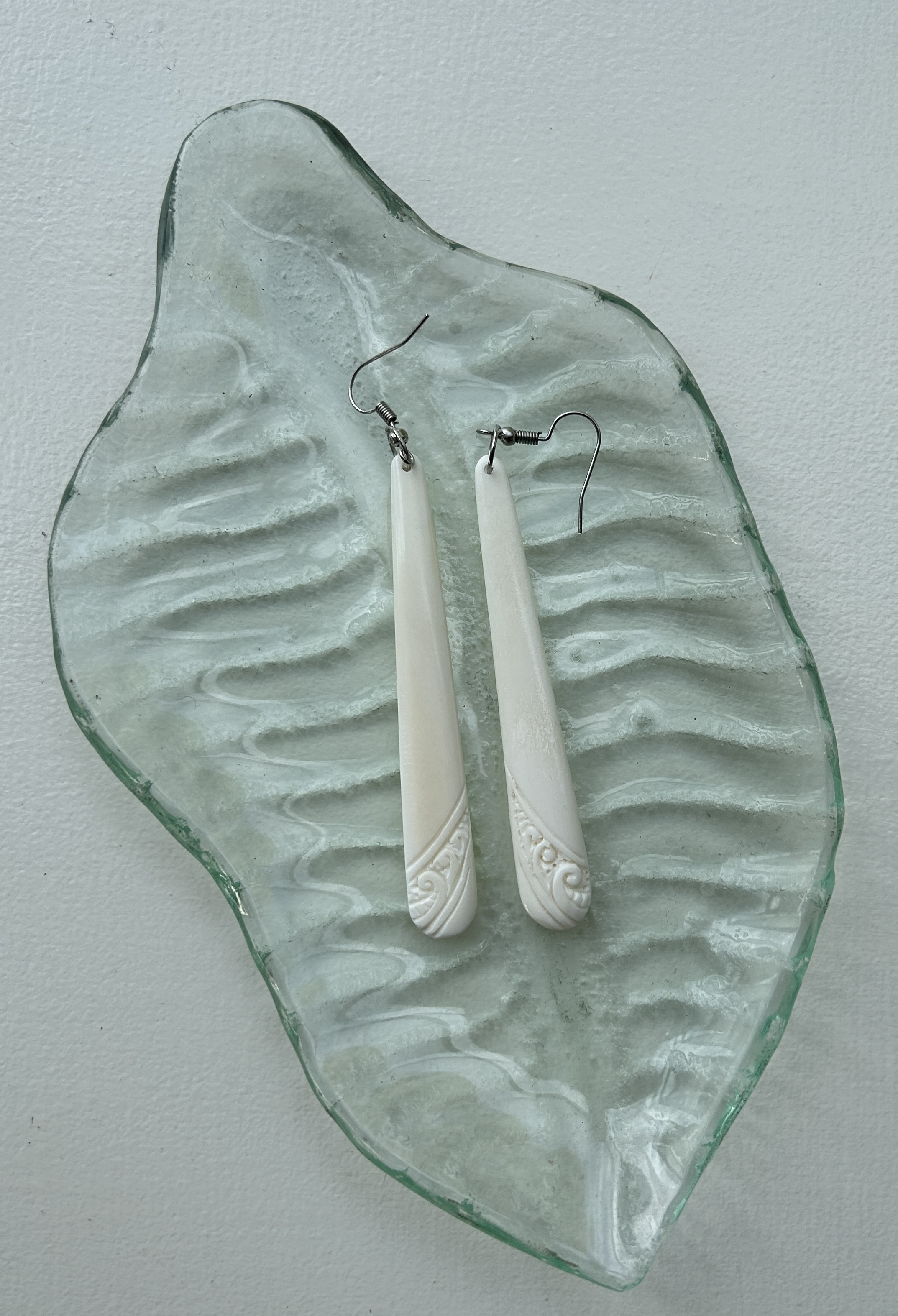 Bone Earrings - droplet carved detail design