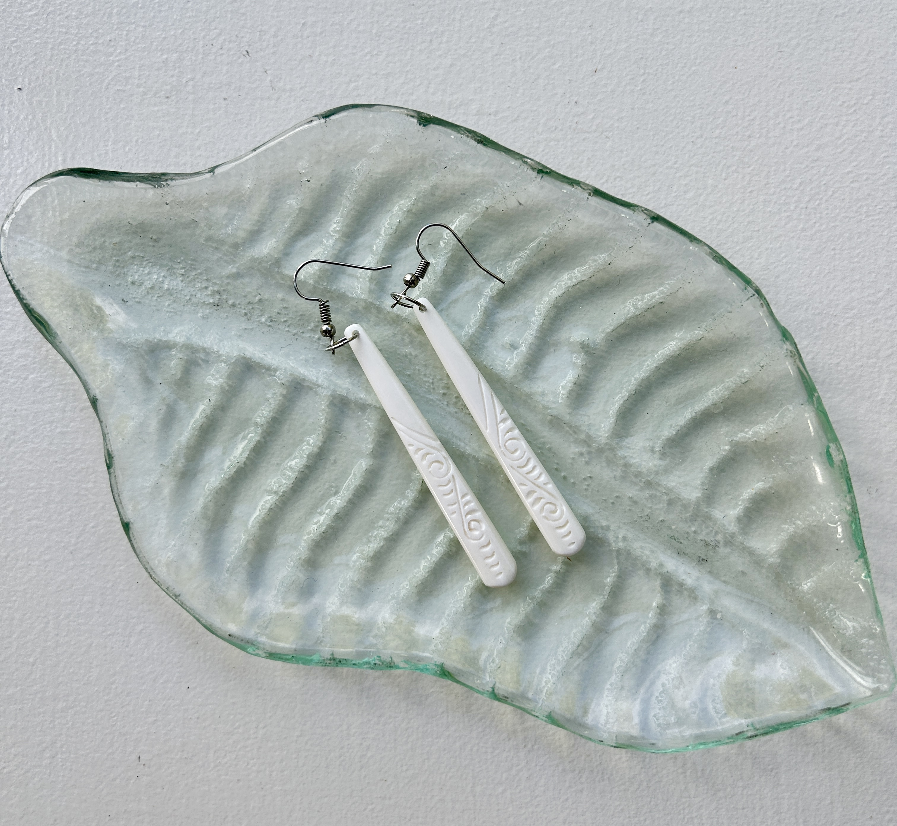 Bone Earrings - droplet carved detail design - small