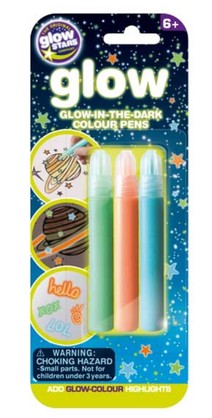 Glow In The Dark Colour Pens x 3 assorted