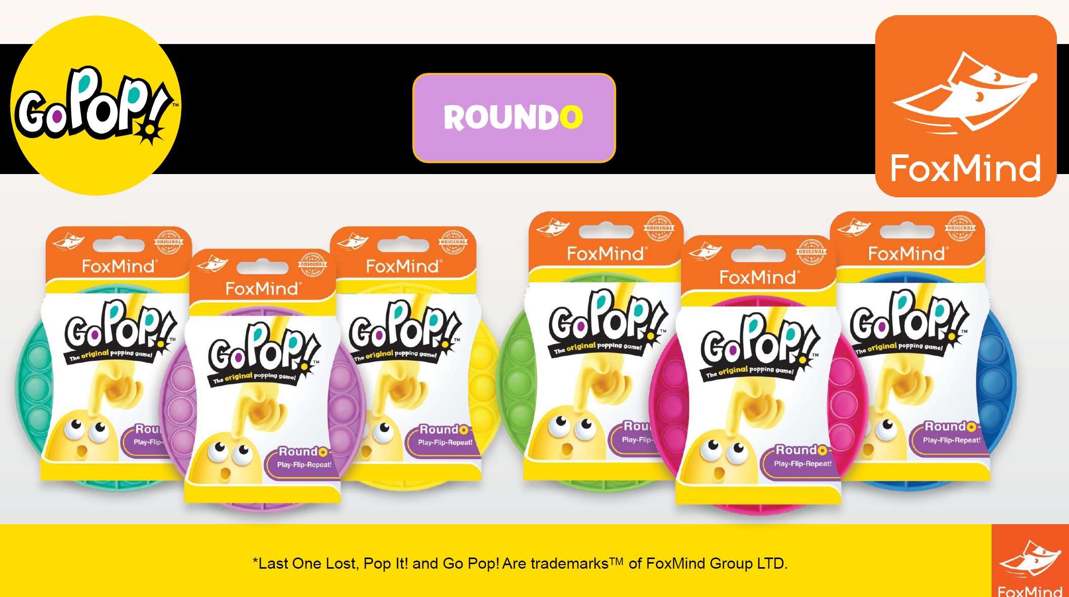 GO POP! ROUNDO - TEAL, YELLOW, PURPLE WITH DISPLAY OF 12