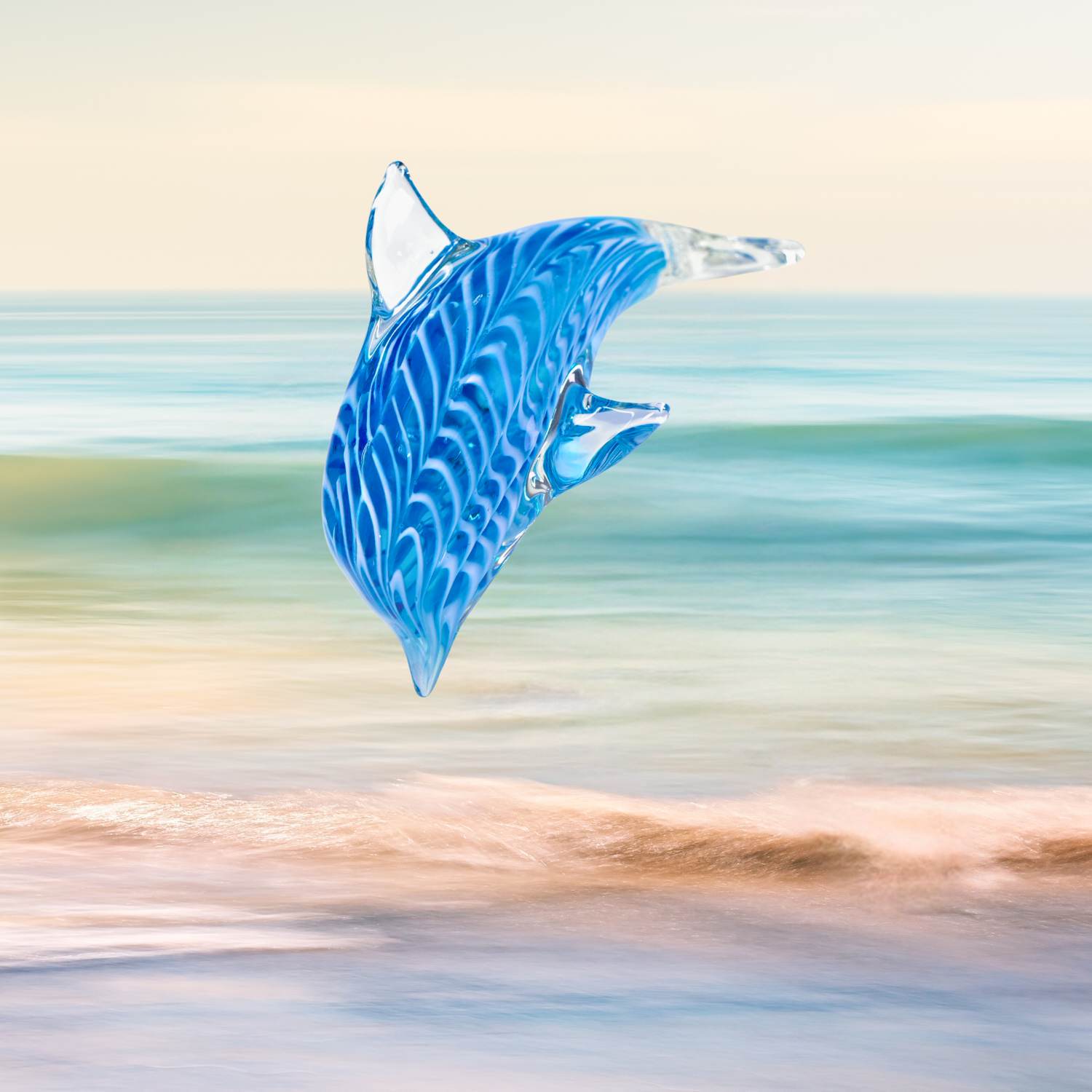 Zibo Handblown Art Glass - Blue Striped Dolphin