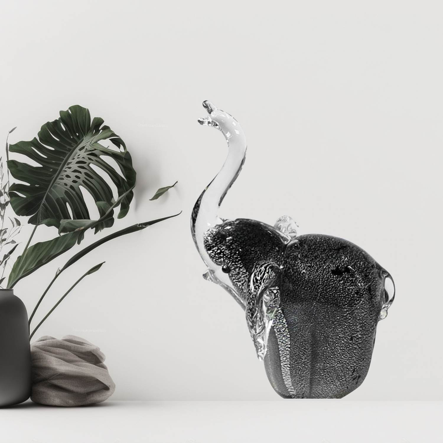 Zibo Handblown Art Glass - Grey with Silver Flakes Elephan