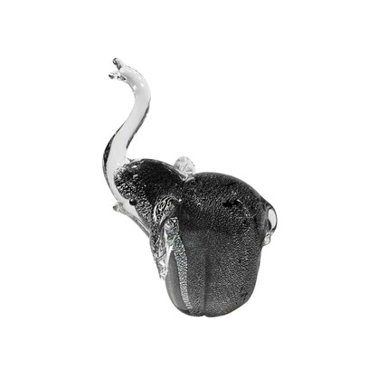 Zibo Handblown Art Glass - Grey with Silver Flakes Elephan