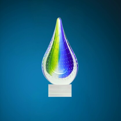 Zibo Handblown Art Glass - Water Drop Statue on Stand