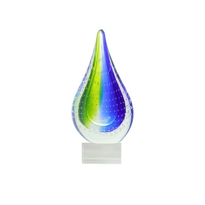 Zibo Handblown Art Glass - Water Drop Statue on Stand