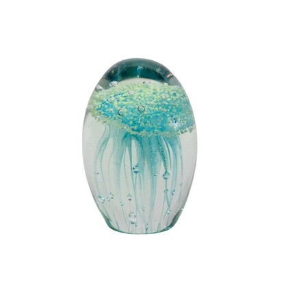 Handblown Zibo Art Glass Paperweight - Blue Jellyfish (Glow in Dark)