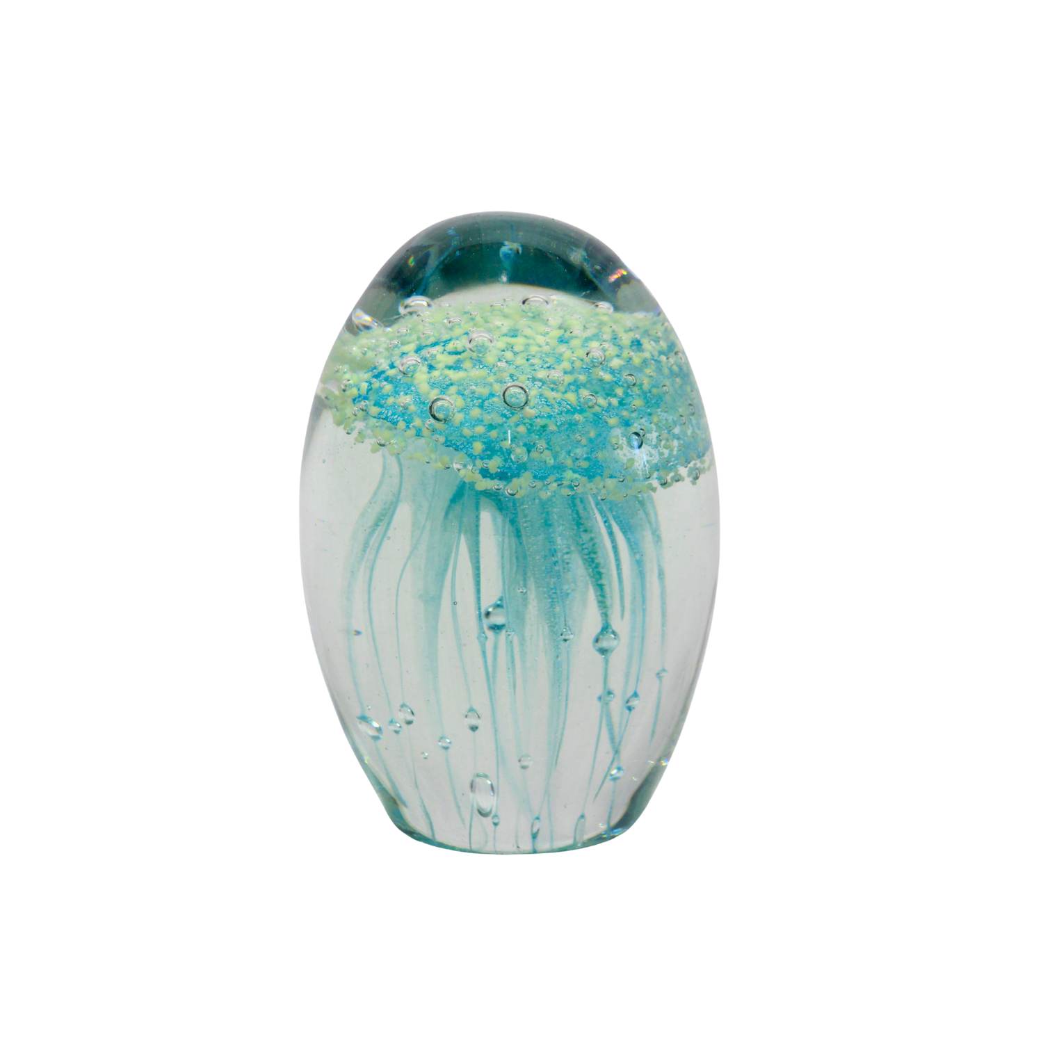 Handblown Zibo Art Glass Paperweight - Blue Jellyfish (Glow in Dark)