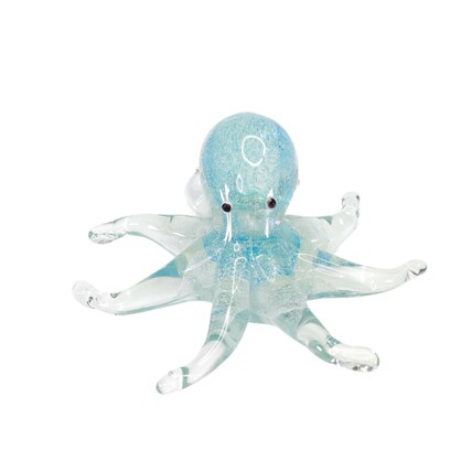 Zibo Handblown Art Glass Glow in Dark Blue Octopus - Gift Box