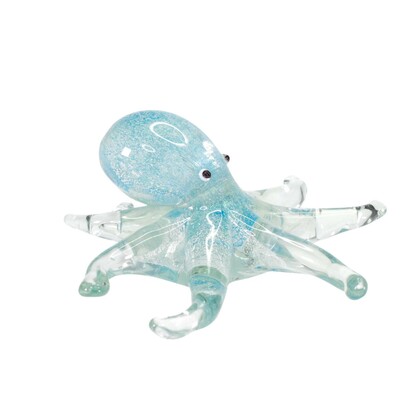 Zibo Handblown Art Glass Glow in Dark Blue Octopus - Gift Box