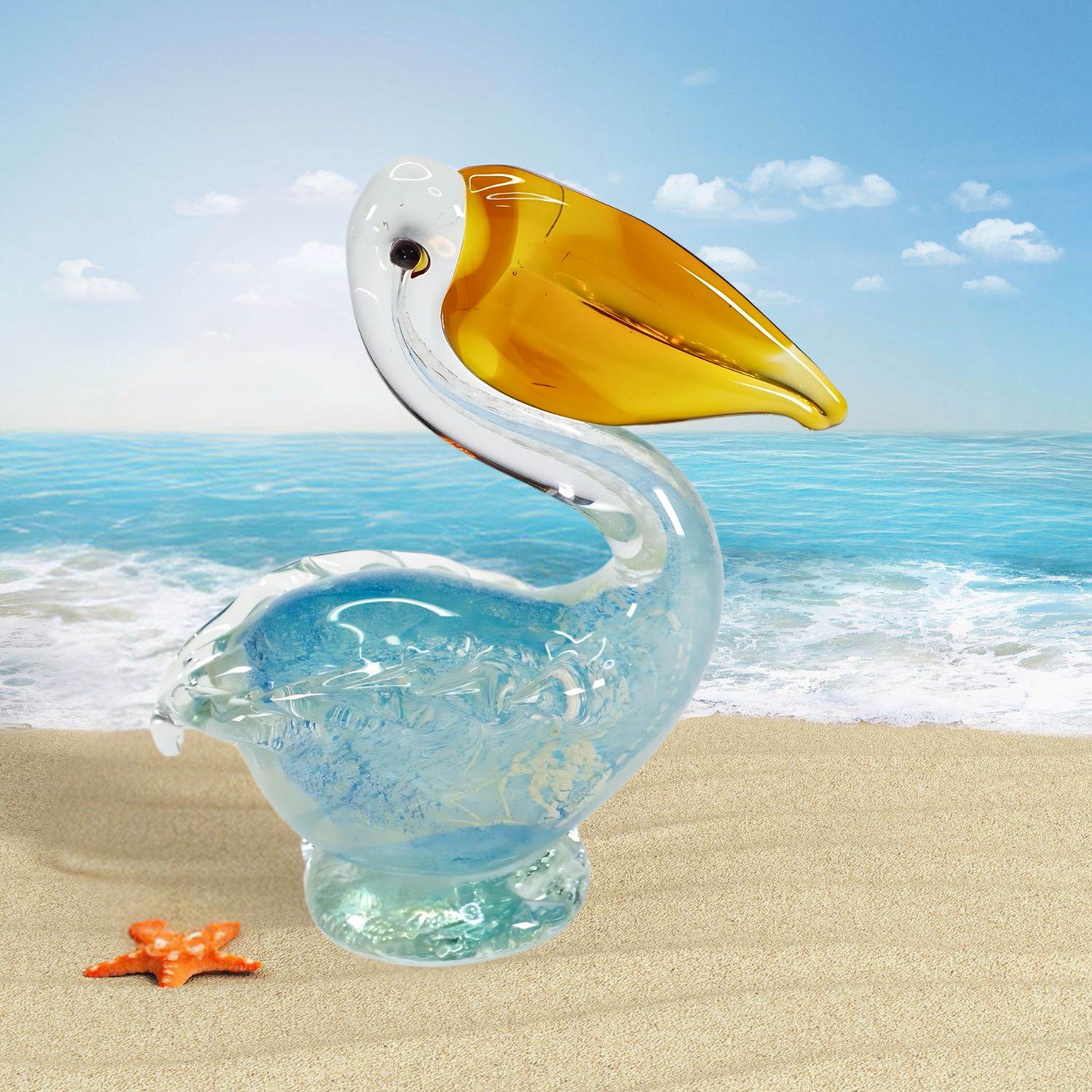 Zibo Handblown Glow in Dark Baby Blue Pelican (Gift Box)