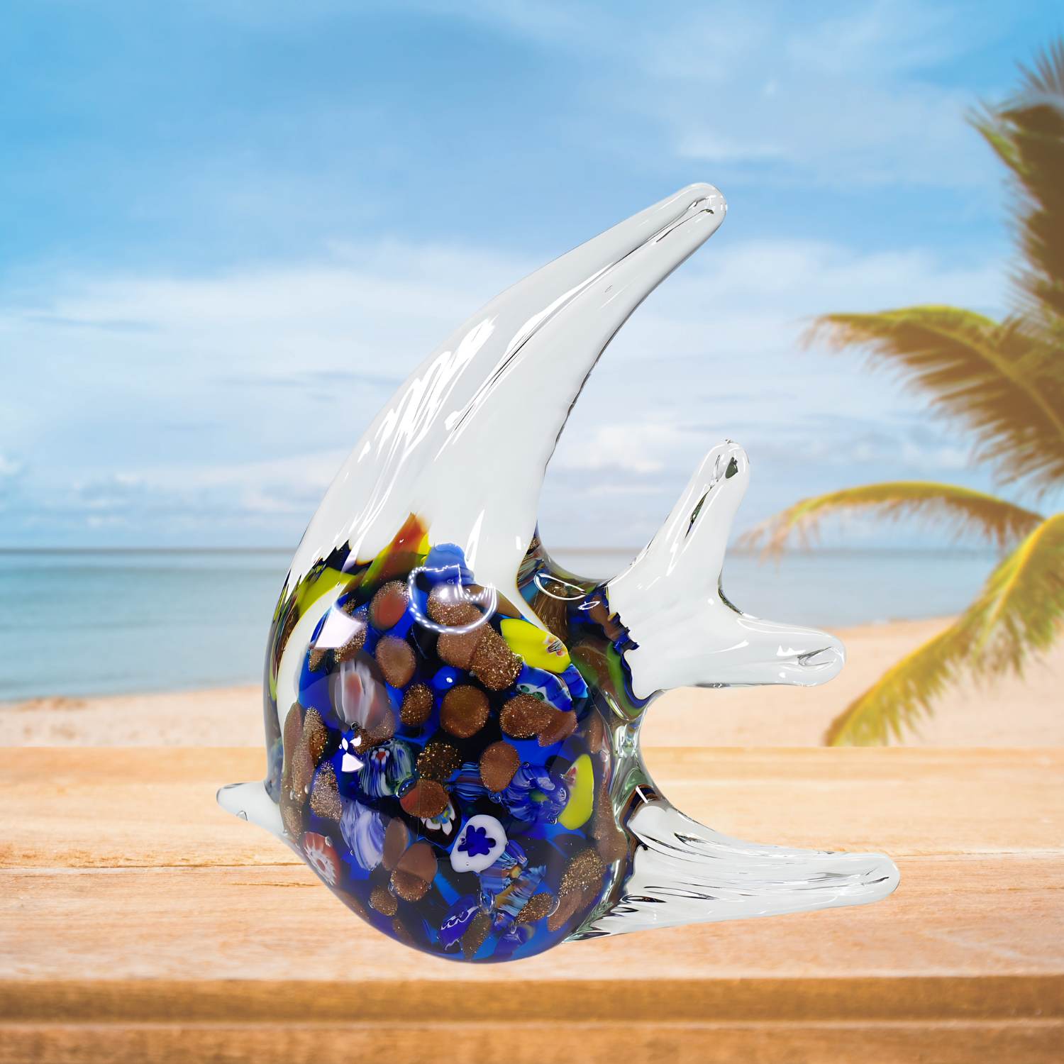 Zibo Handblown Art Glass Millefiori - Inspired Angel Fish (Gift Box)