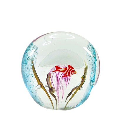 Zibo Handblown Art Glass - Fan Shape Jellyfish and Fish Pattern