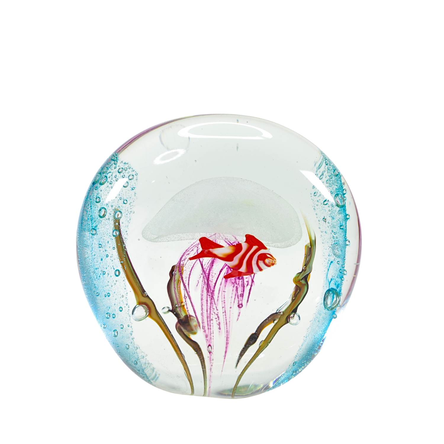 Zibo Handblown Art Glass - Fan Shape Jellyfish and Fish Pattern