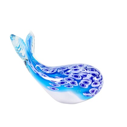 Zibo Handblown Art Glass - sky blue with blue and white Millefiori-style pattern Whale
