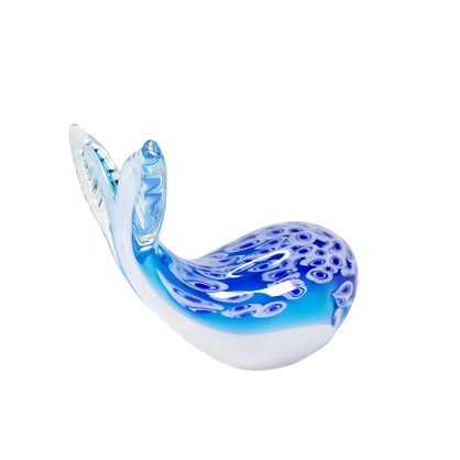 Zibo Handblown Art Glass - sky blue with blue and white Millefiori-style pattern Whale