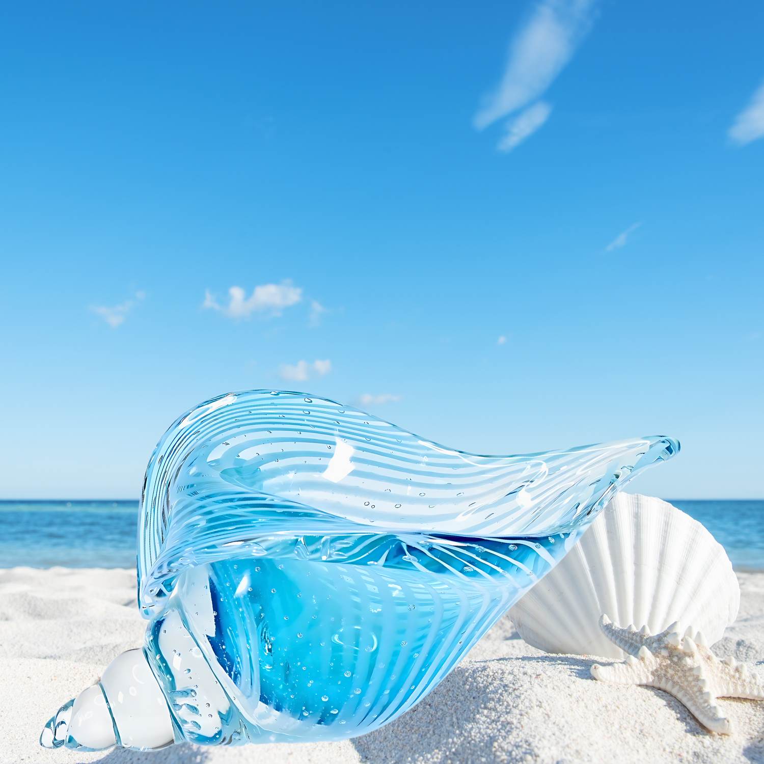 Zibo Handblown Art Glass - Baby Sky Blue Seashell