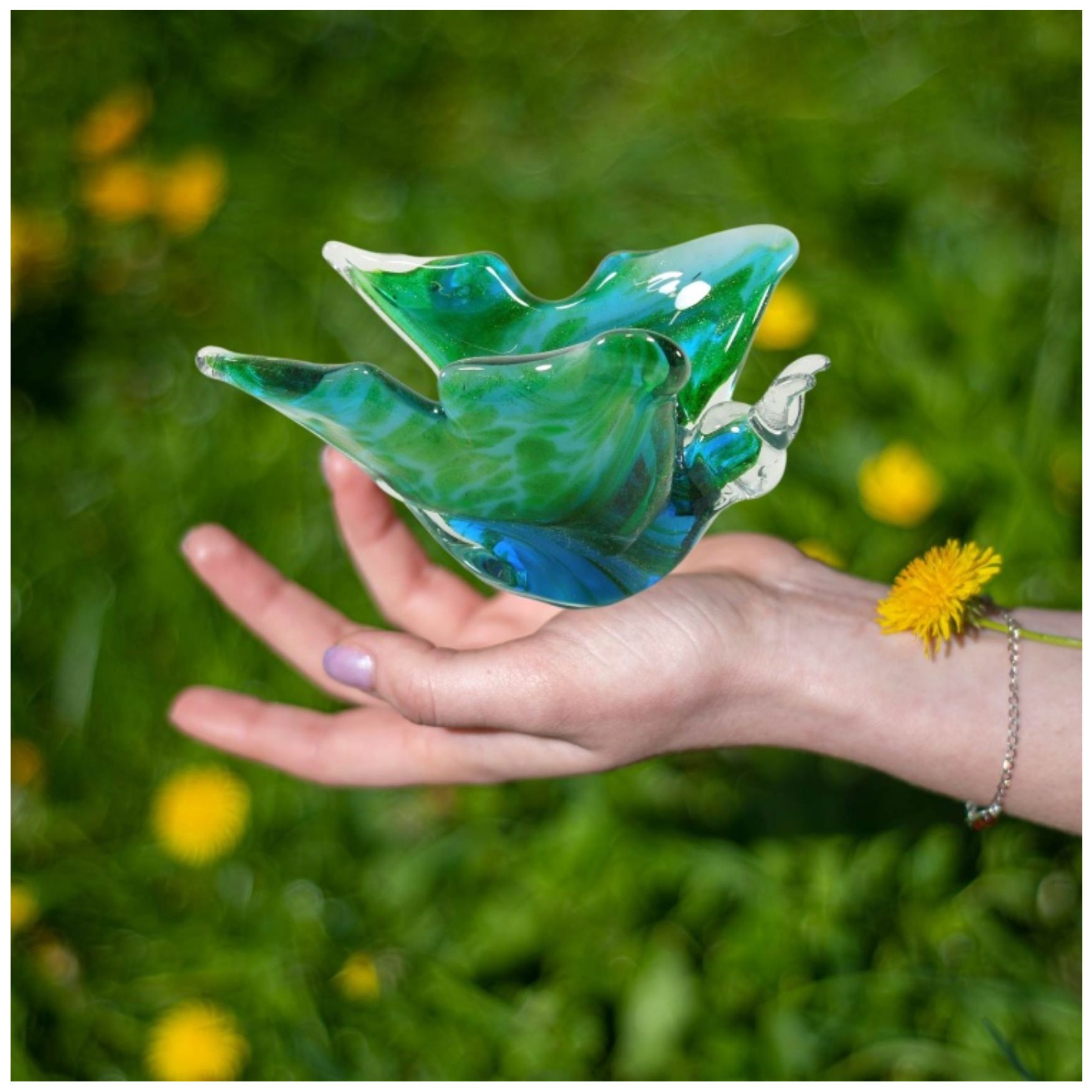 Zibo Handcrafted Art Glass Green Butterfly