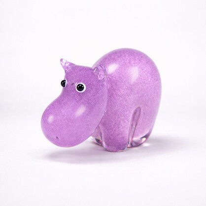 Zibo Artisan Glass Lavender Hippo Figurine