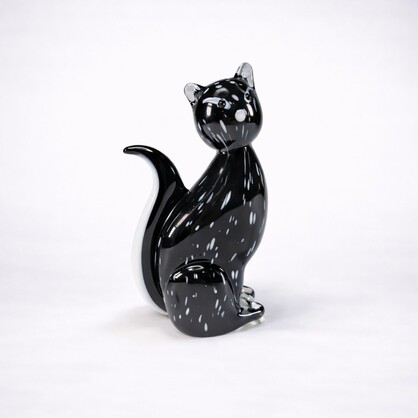 Zibo Artisan Glass Midnight Speckled Cat Figurine