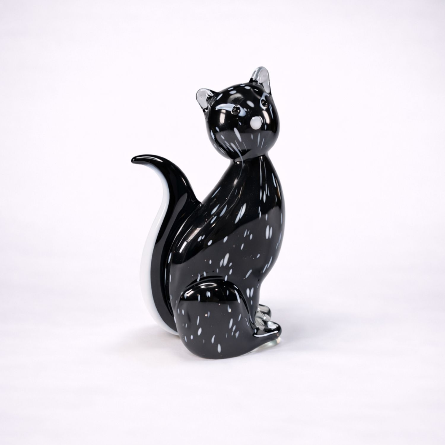 Zibo Artisan Glass Midnight Speckled Cat Figurine