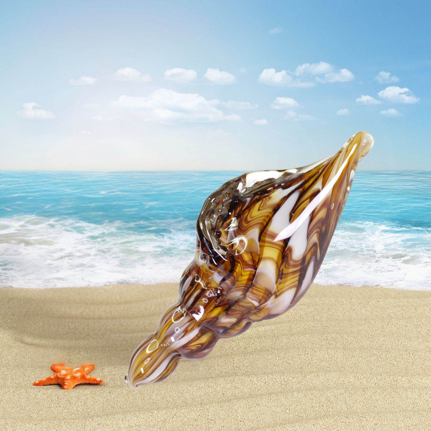 Zibo Handblown Art Glass - Mini Brown Seashell