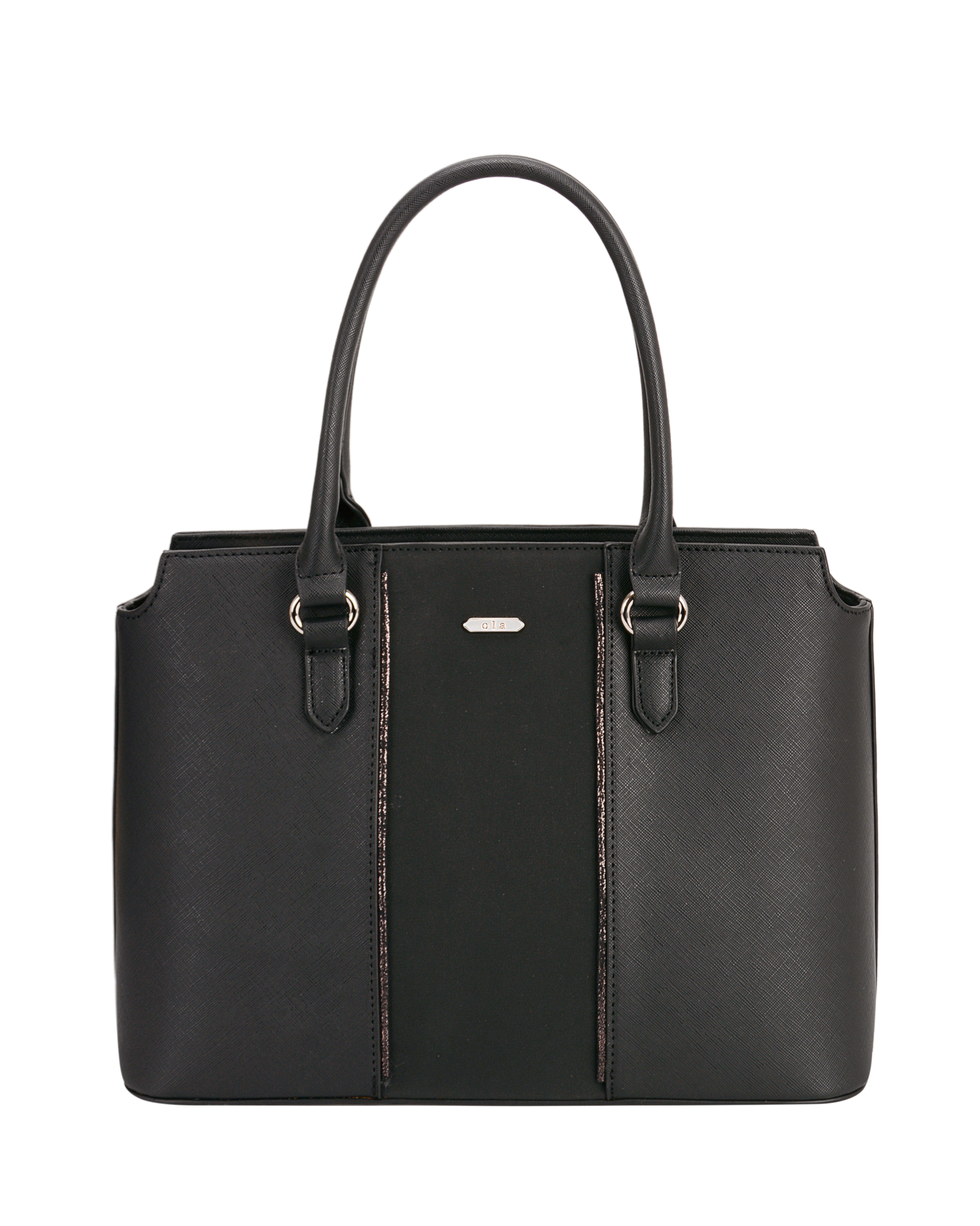 Two Tone Vegan Leather Tote Bag with Strap