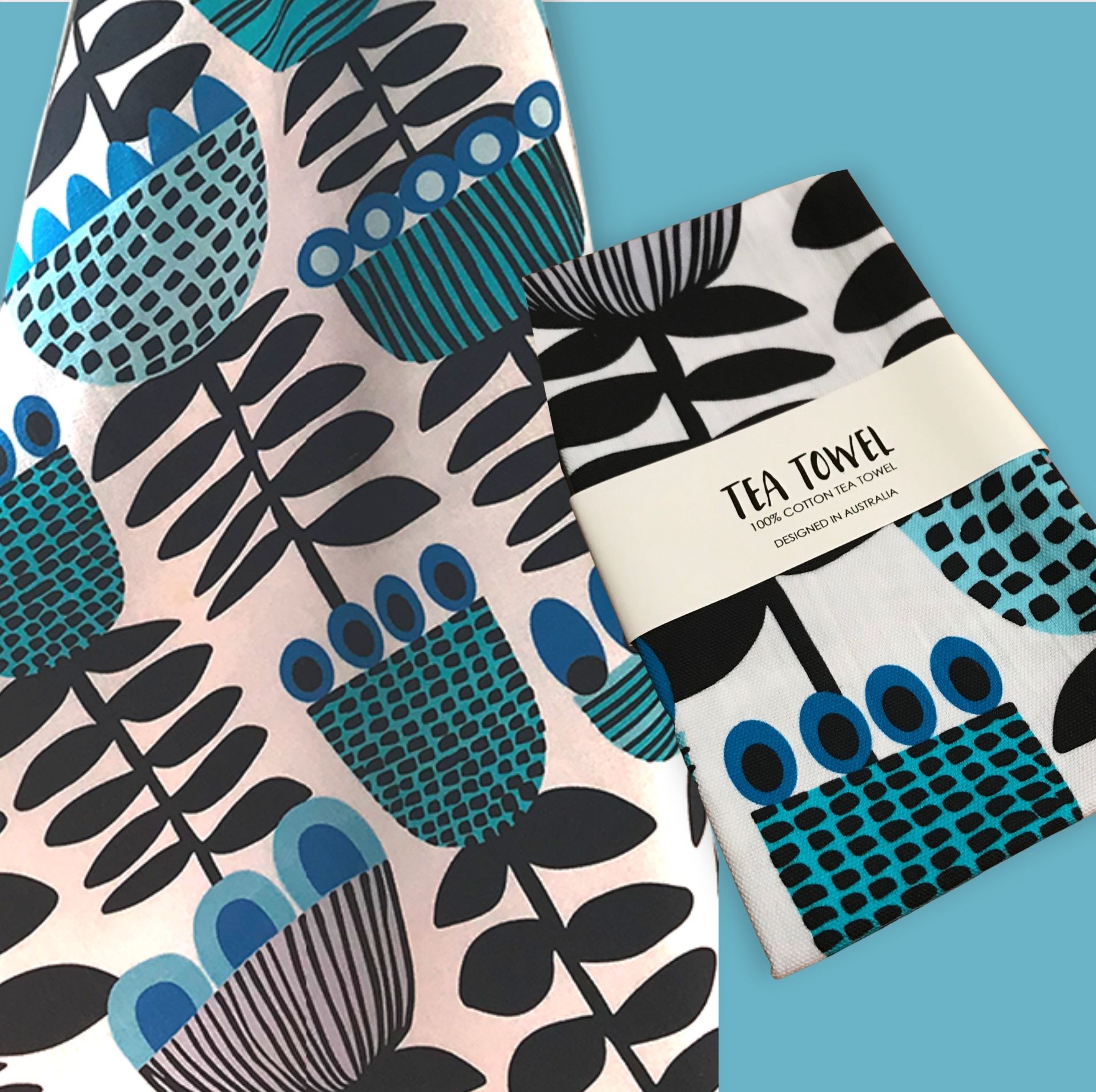 Mid Century Tulips Tea Towel