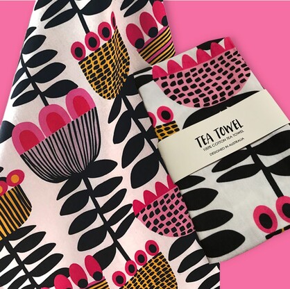 Mid Century Modern Tulips Tea Towel