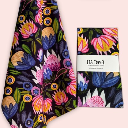 Protea Midnight Tea Towel