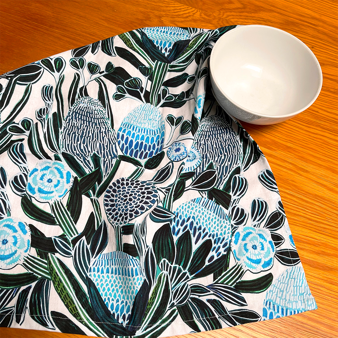 Blue Banksia Tea Towel