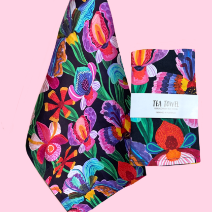 Irises & Orchids Tea Towel