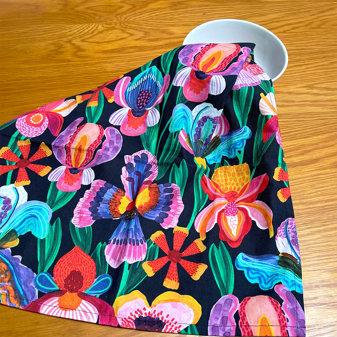 Irises & Orchids Tea Towel
