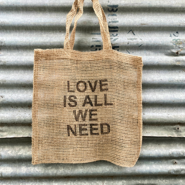 Handmade Jute Net Shopping Bag 'Love Is All We Need' - Pack of 10